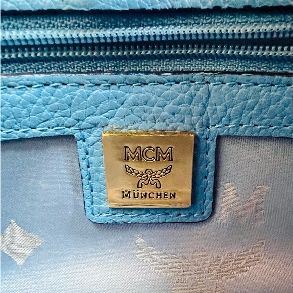 MCM München Turquoise Pebbled Leather Shoulder Bag with Gold Hardware & Dust Bag - Picture 8 of 8